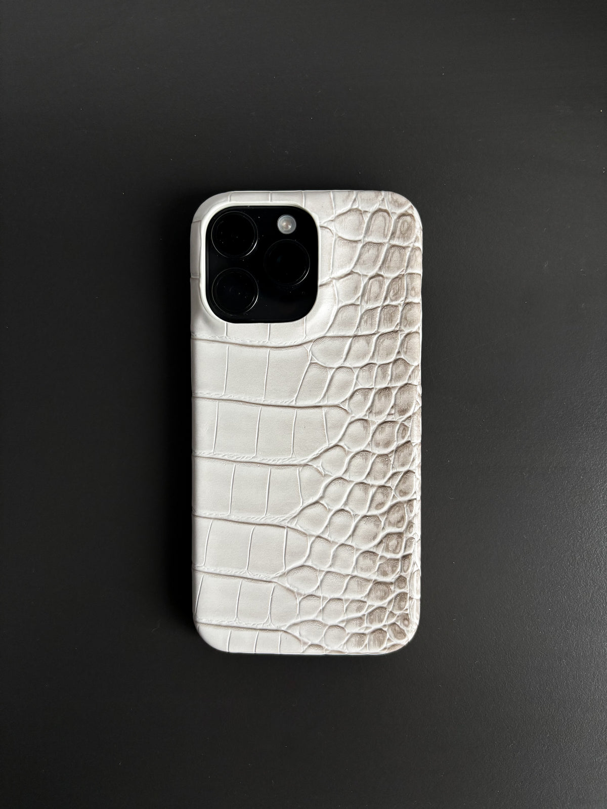 Біло-сірий чохол Gator Skin на iPhone з квадратним вирізом під камеру — вигляд ззаду
