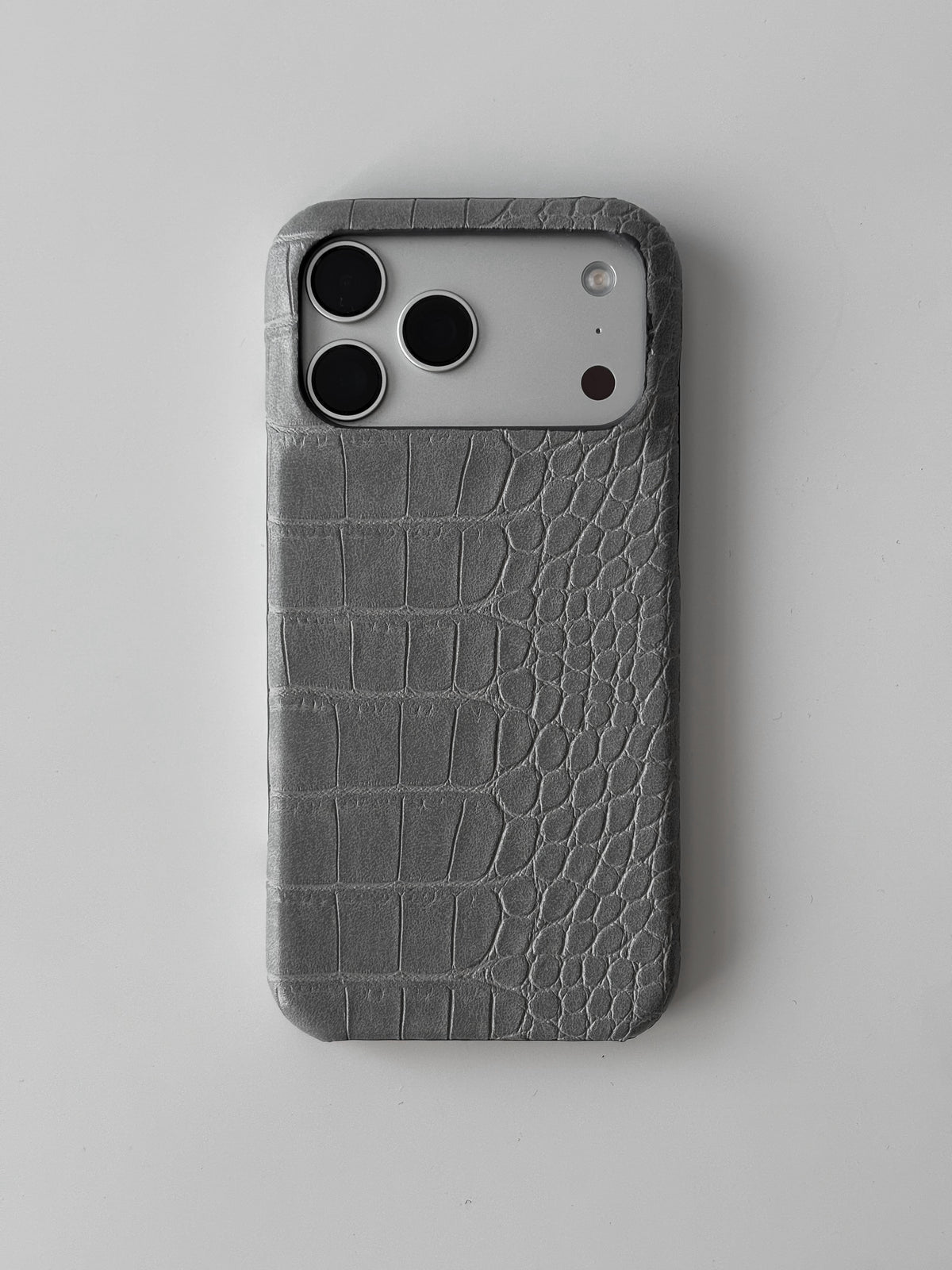 Сірий чохол Gator Skin для iPhone з фактурою під шкіру крокодила — вигляд ззаду