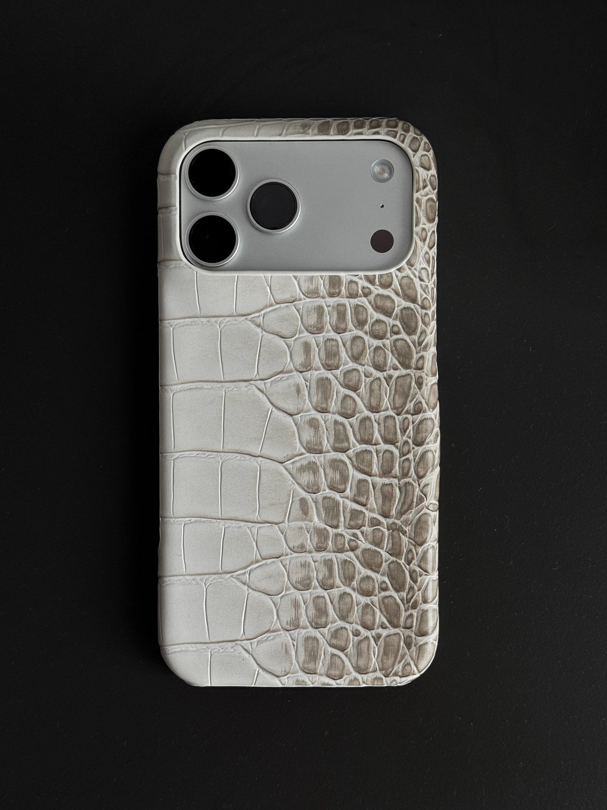 Чохол Gator Skin для iPhone, білий із сірим градієнтом на лусці — вигляд ззаду